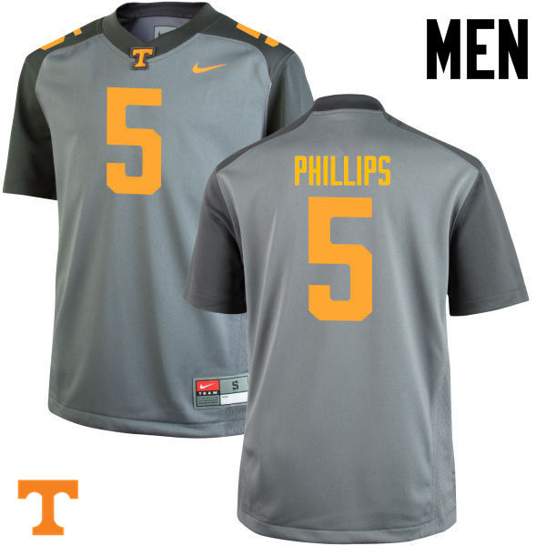 Men #5 Kyle Phillips Tennessee Volunteers College Football Jerseys-Gray
